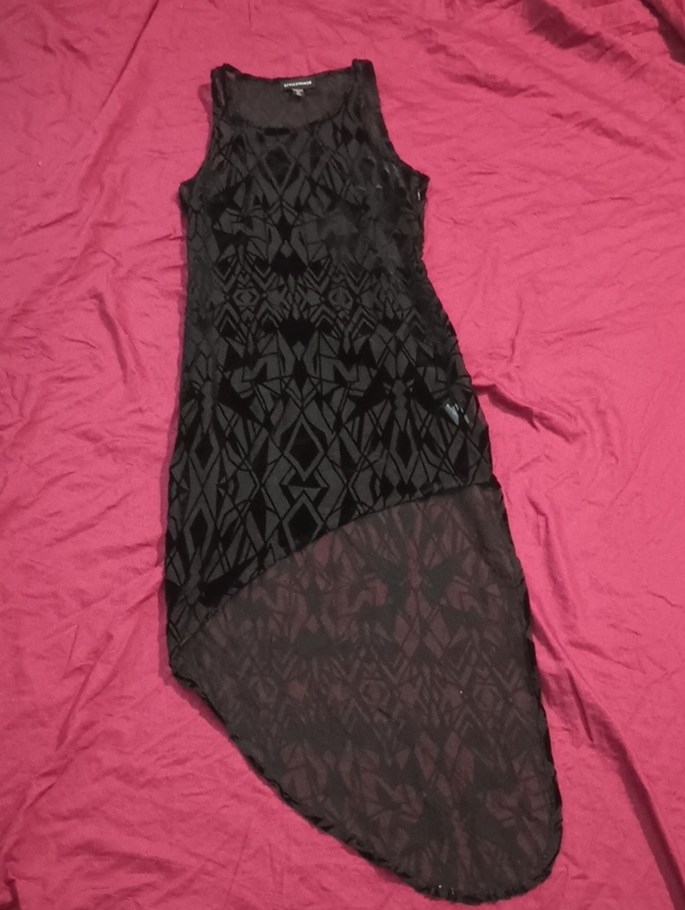 Stylestalker Black Geometric Burnout Asymmetrical Dress Size 4 Sheer Velvet